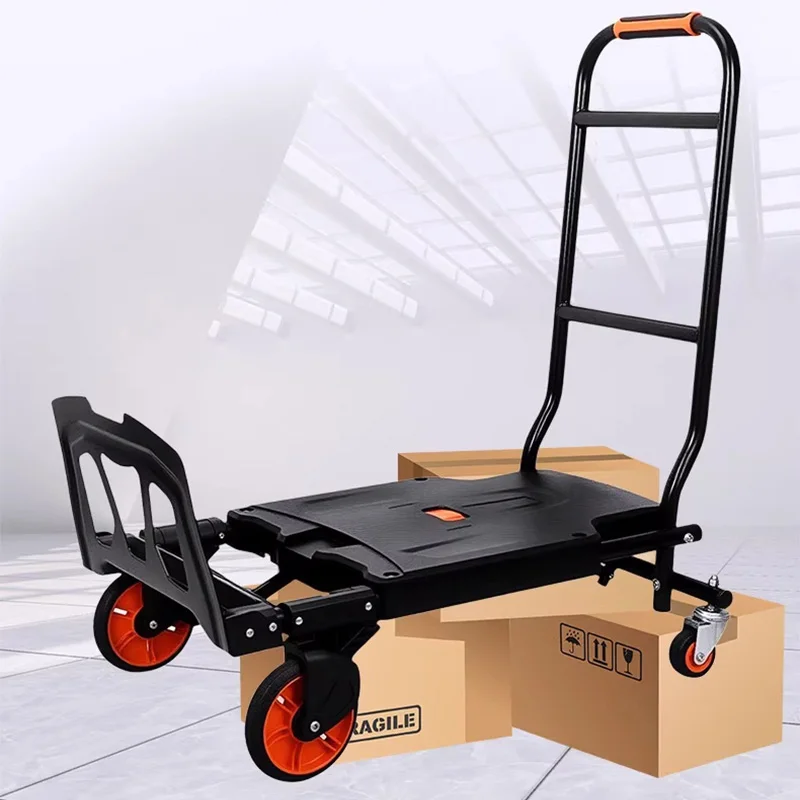 Folding Hand Cart 150KG Load Capacity Aluminum Lightweight Platform Cart Portable Telescopic Multi-Functional Transport Cart
