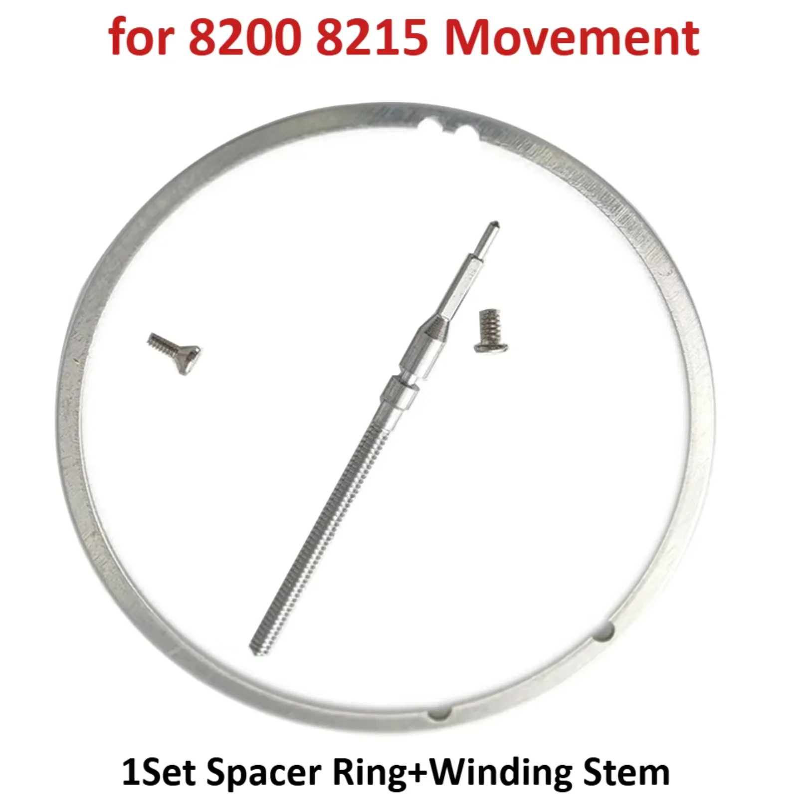 

1Set Spacer Ring+Winding Stem for 8200 8215 Movement Screw Calendar Liner Ring Gasket Watch Movement Stem Kits