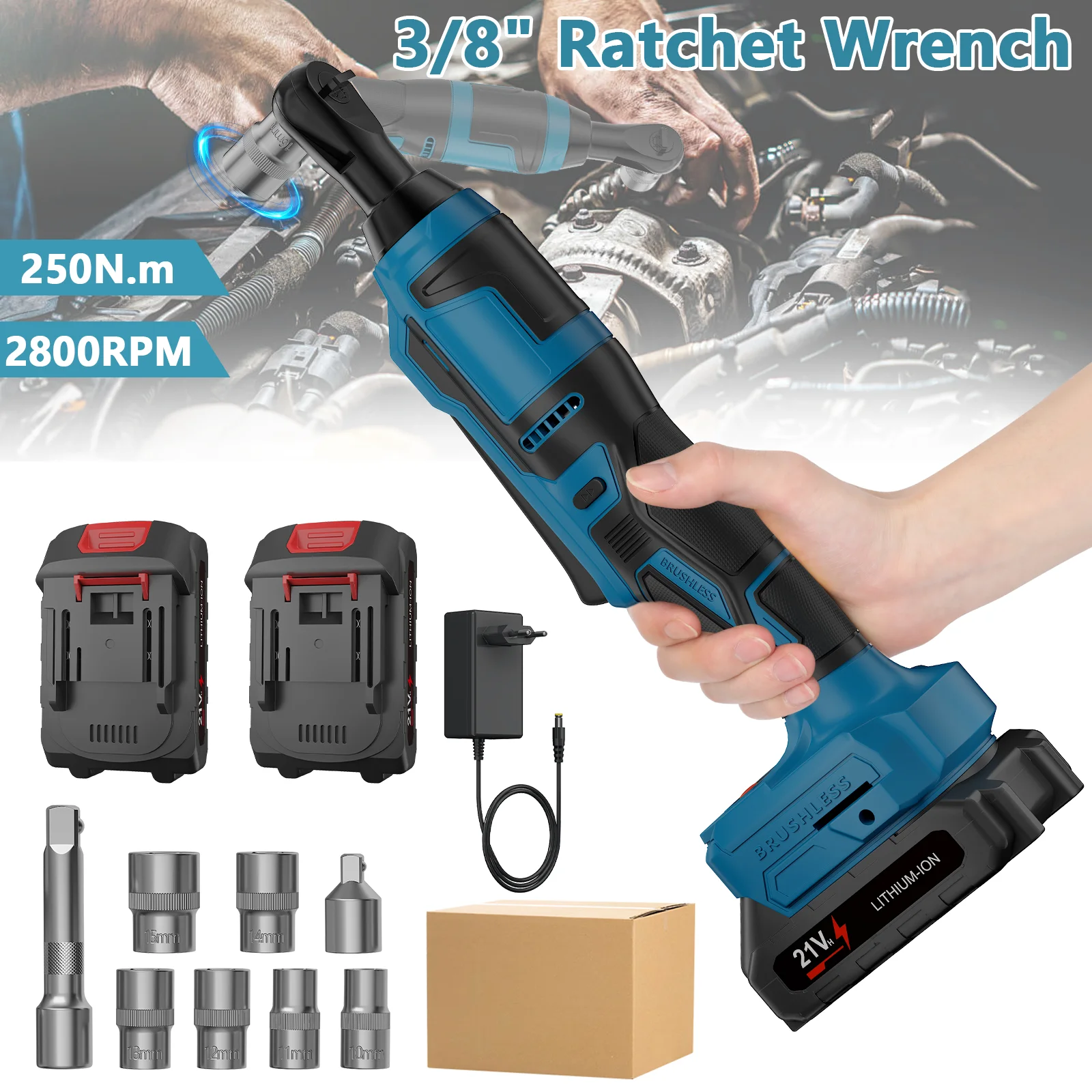 Set di chiavi a cricchetto elettriche ad angolo retto di 90 gradi, 3/8 di pollice, con elevata coppia, kit di cacciaviti elettrici senza fili per la rimozione di viti e dadi, strumenti per la