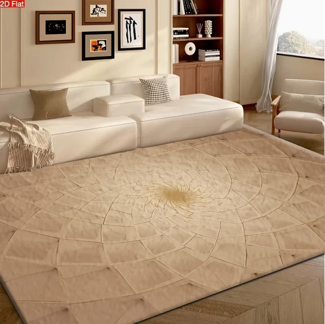 Beige Spiral Geometric Dome Texture Carpet Flooring, Abstract 3D Non-Slip Floor Rug for Living Room Bedroom Home Decoration