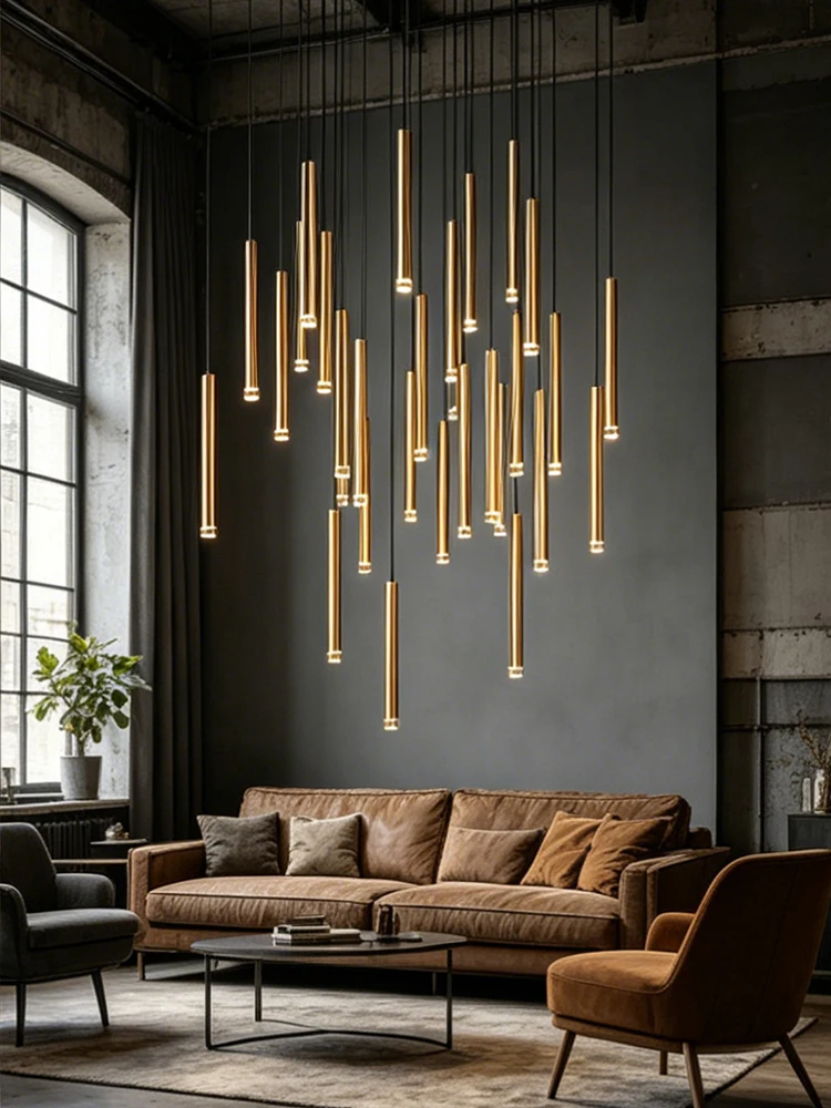 

Modern Vertical Tube LED Chandelier High Ceiling Staircase Pendant Light Villa Living Room Long Pendant Light Home Decoration