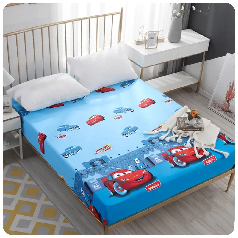 Disney Cartoon Lightning Mc Queen Cars Stitch Fitted Sheet with Elastic Band Bed Sheets Linen Bedspread Cotton Mattress Cover