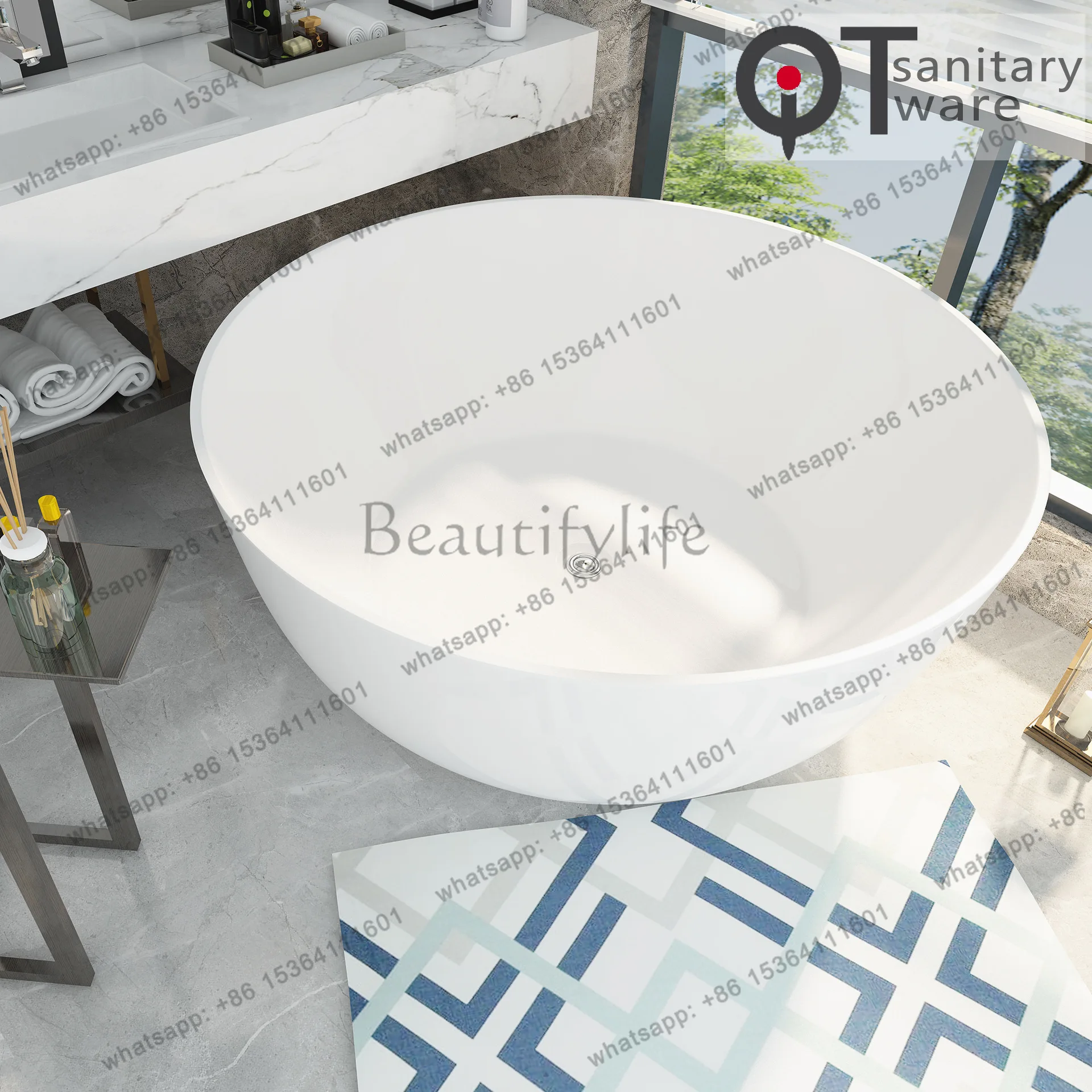 1.35/1 meters small apartment acrylic round independent small bathtub bath tray