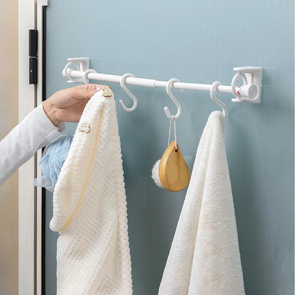 4Pcs White Simple Style Curtain Rod Brackets Multipurpose Nail-Free Adhesive Curtain Rod Holder for Living Room Bedroom Kitchen