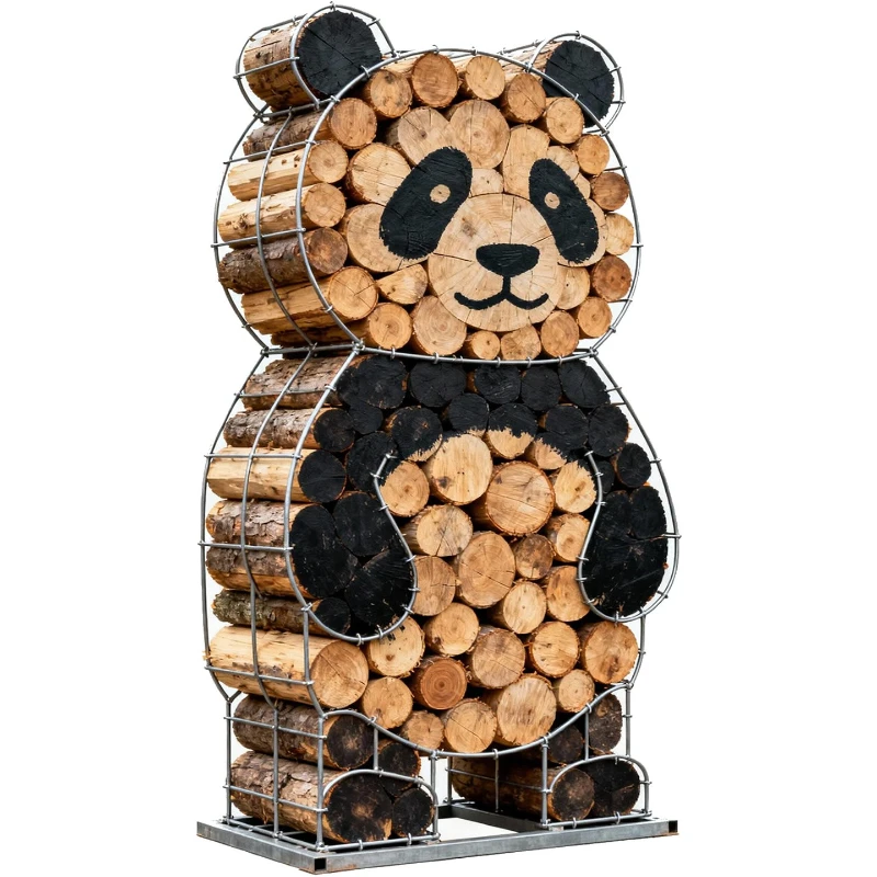 

Giant panda ornament, outdoor courtyard landscape Internet celebrity clock in firewood wood modeling