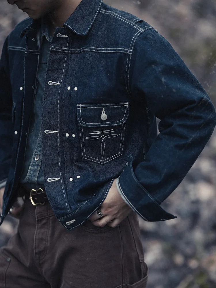 

Slim Fit Indigo 5OZ Selv American Vintage Miner MJ Accordion Fold Denim Jaet Mbbcar Youth Autumn Winter Outerwear
