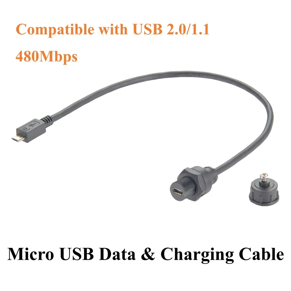 

IP67 Micro USB Male to Female Extension Cable Micro Type B Flush Panel Mount Threaded Fixed Charging & Data Cable for Hard Drive