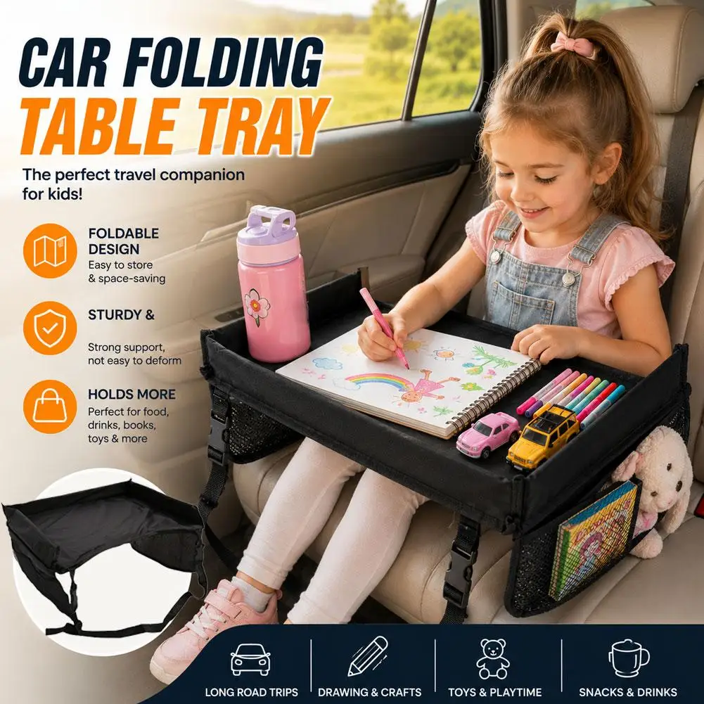 Kids Car Seat Travel Tray Waterproof Safety Seat Play Snack Draw Table Organizer Tray For Car Seats Strollers Home Travel