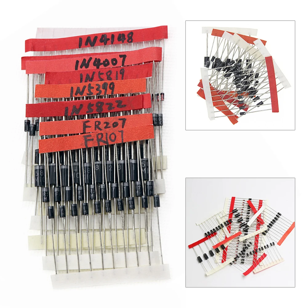 Efficiënte 100 Stuks Diode Kit 1N4148 1N4007 1N5819 1N5399 1N5408 1N5822 FR107 FR207 Geschikt voor Elektrische Reparaties