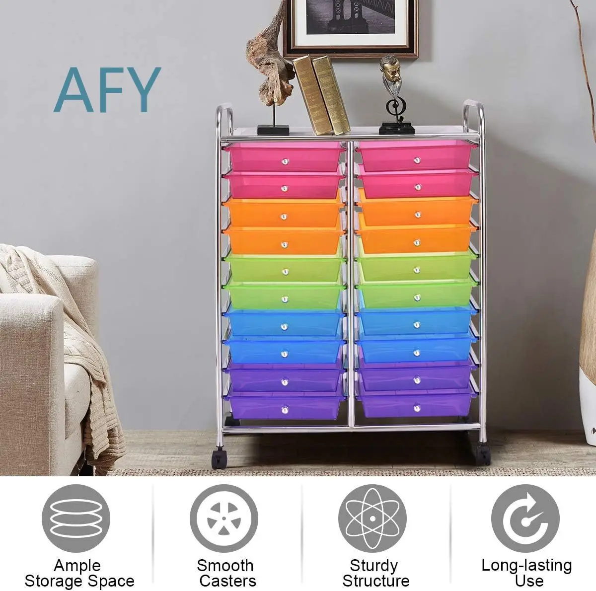 Multifunctional Mobile Storage Cart for Home Office Kitchen Laundry Use Heavy Duty Rolling Trolley with Wheels for Clutter