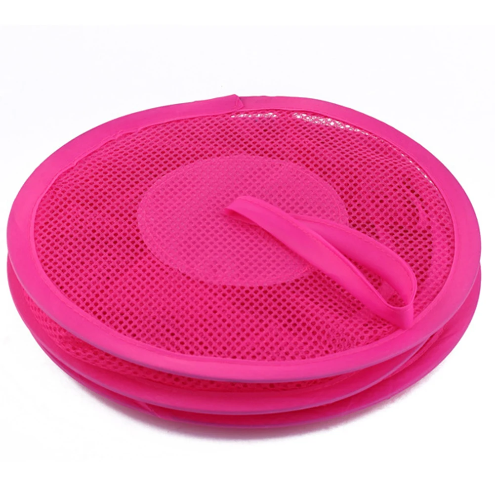 

Hanging Storage Organizer Bag Foldable Mesh Clothes Basket 3 Compartments Space Saver For Room Travel Rose Red