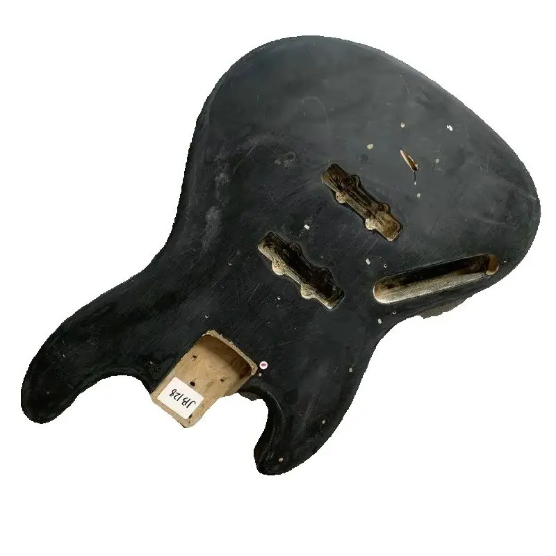 Black Solid Wood 4-String Electric Guitar Bass Body JB Pickups Left-Hand Customizable DIY Bass Guitar Part with Paints Scratches