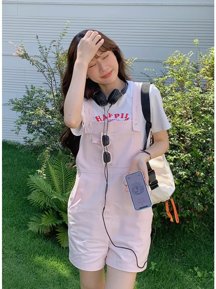 Loose Strap Overalls Women Lightweight Wide Leg Pants Pockets High Waist Casual Jumpsuit Petite Ladies Fall Streetwear Outfit