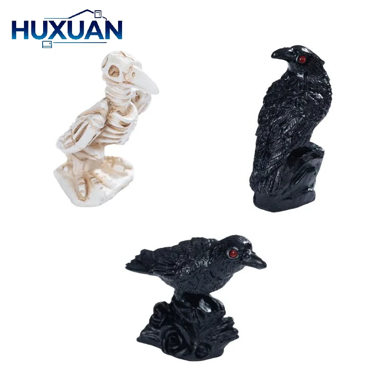 3pcs Skull Crow Miniature Model Halloween Resin Statue Dollhouse Home/Garden Scene Ornament Photography Prop Horror Atmosphere