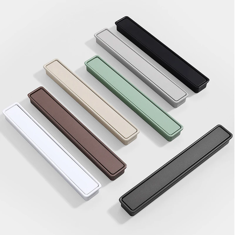 Modern Simple Sliding Door Concealed Embedded Handle Zinc Alloy Kitchen Cabinet Invisible Furniture Slotted Colorful Pull Knobs