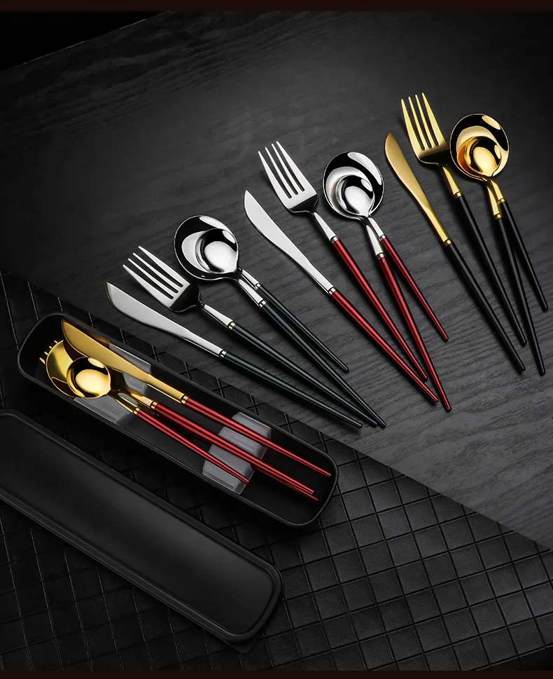 

Knife And Forks Stainless Steel Food Grade Different Colors Portable Tableware For Home Use For Dining Room Good Quality