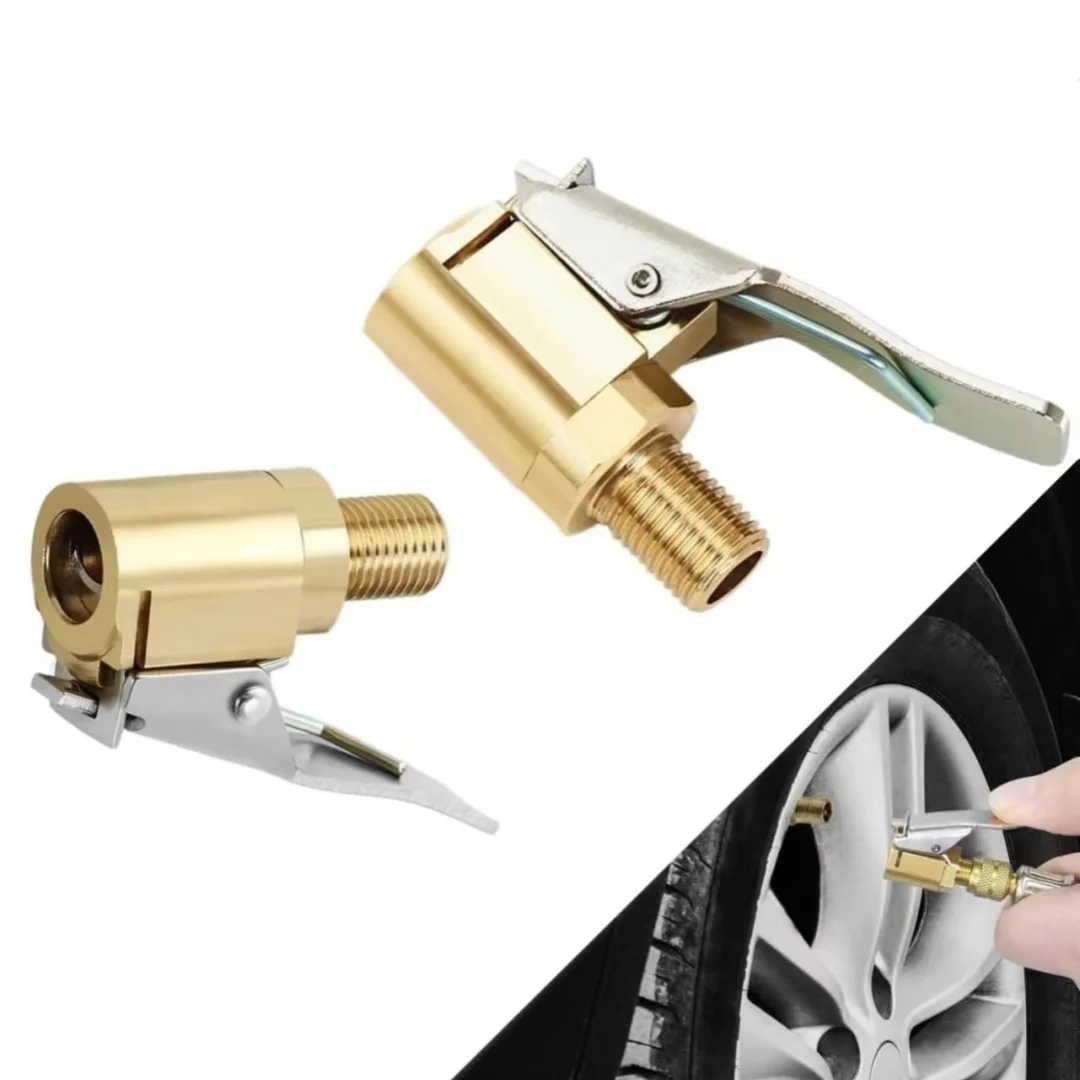 Tire Air Chuck with Clip Adapter Brass Tire Inflation Hose Adapter with Locking Tire Nozzle Valve Thread for Secure Inflation
