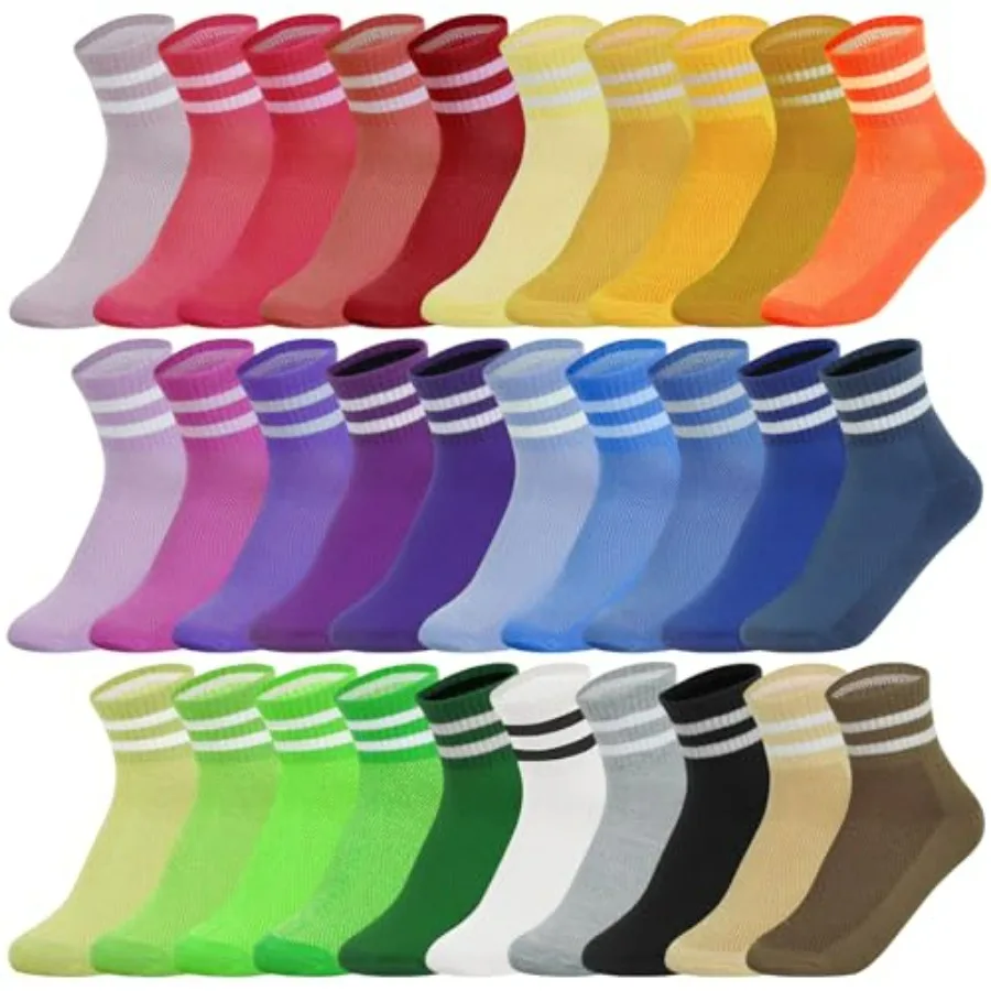 

30 Pairs Women's Athletic Socks 30 Colors Lightweight Moisture Wicking Comfortable Quarter Socks for Women Fits US Size 9-11 No