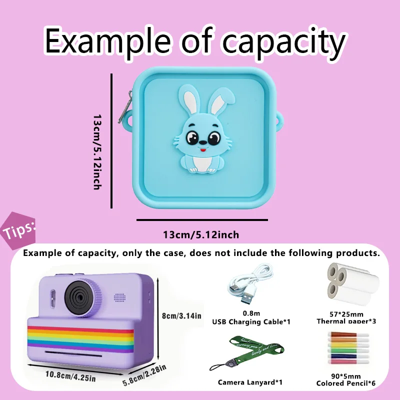 حقيبة أرنب لكاميرا الأطفال متوافقة مع الكاميرا الفورية للأطفال، حقيبة تخزين كاميرات الفيديو الرقمية للفتيات الصغيرات