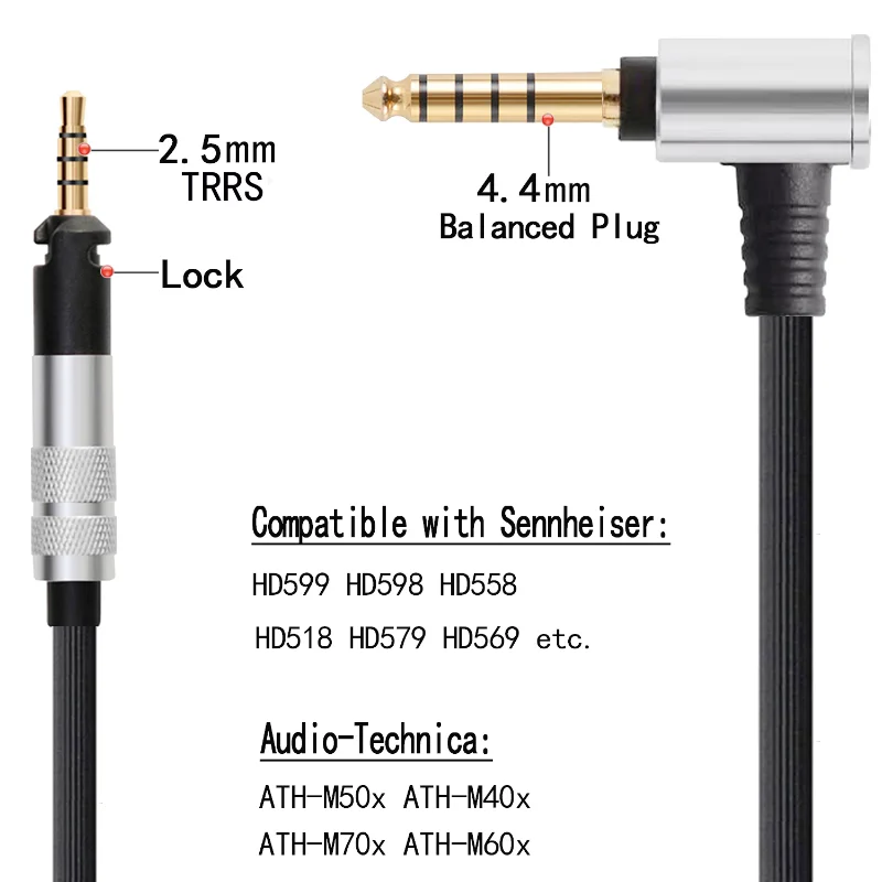 Replacement Cable For Sennheiser HD598 HD558 HD559 HD518 HD560s Headphone 3.5mm Stereo Bass Audio Cable 2.5/4.4mm balance