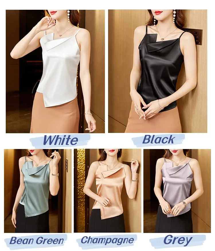PAIDAXING Canotte Da Donna In Raso Di Seta Senza Maniche Con - Foto 2