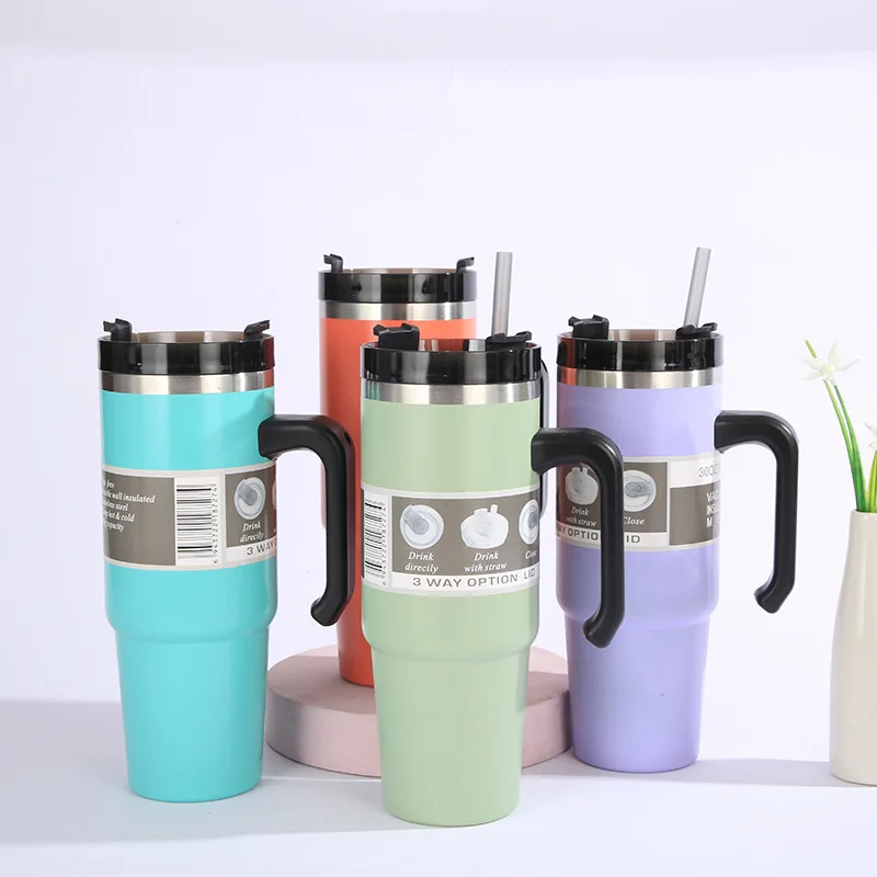 30/20oz Stainless Steel Vacuum Insulated Tumbler with Lid Thermal Coffee Car Cup Travel Mug Large Capacity with Handle Straw Mug