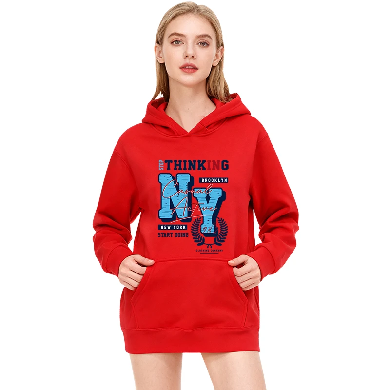 Felpa con cappuccio grafica con stampa di lettere NY da donna, vestibilità ampia, in poliestere, leggera, primavera autunno