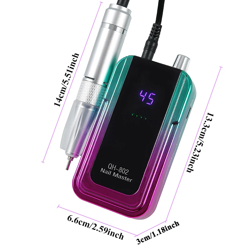 جديد 45000 دورة في الدقيقة قابلة للشحن آلة حفر الأظافر التدرج اللون الكهربائية مسمار الحفر ساندر منخفضة الضوضاء الملمع لأدوات صالون الأظافر #5