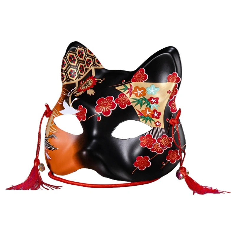 Q0KE Handbemalte Füchse-Maske, Maskerade-Maske, halbe Gesichtsmaske, Halloween-Tiermaske
