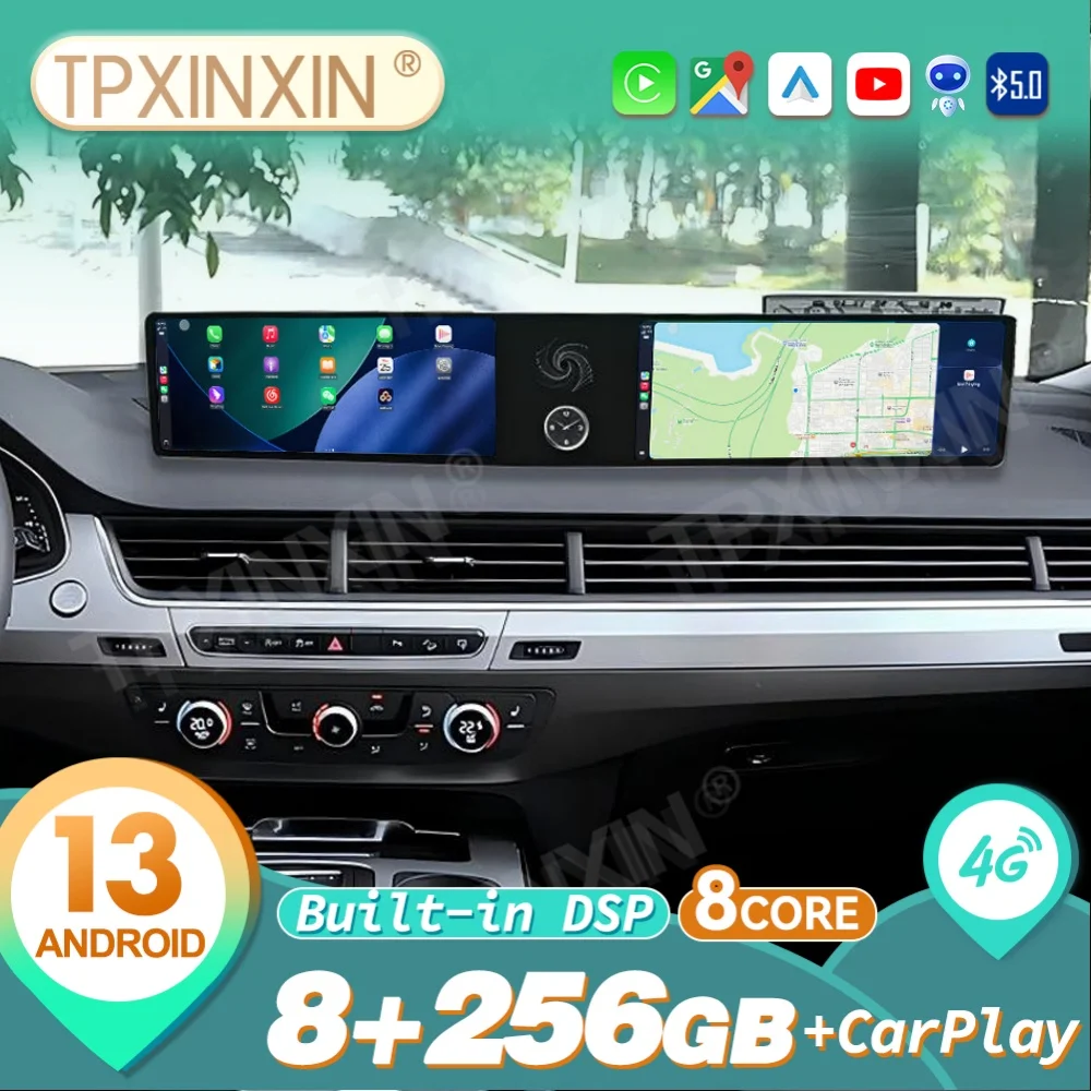 

Qualcomm 12,3 "двойной экран Android Auto Carplay автомобильный радиоприемник для Audi Q7 2016 ~ 2020 навигация GPS автомобильный мультимедийный плеер головное устройство