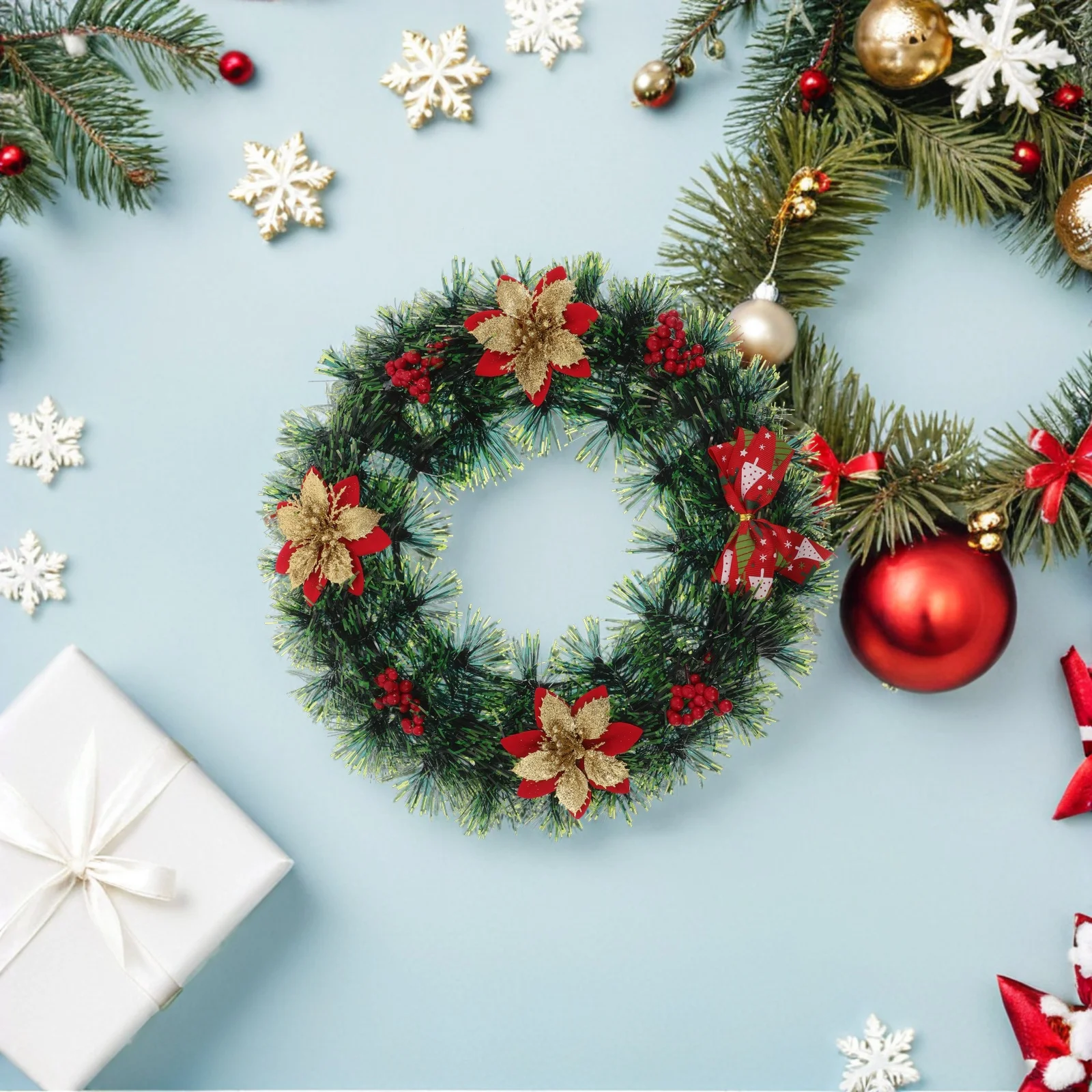 البونسيتة الاصطناعية التوت الأحمر التوت عيد الميلاد الباب الأمامي الجدار شنقا الموقد نافذة الشرفة الزينة