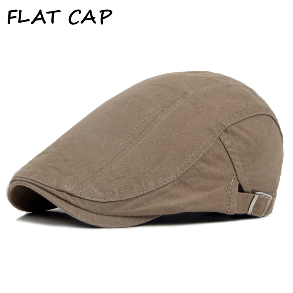 FLAT CAP Mens Beret Cotton Solid Newsboy Spring Summer Irish Cap Adjustable British Style Ivy Peaked Painter Caps for Dad