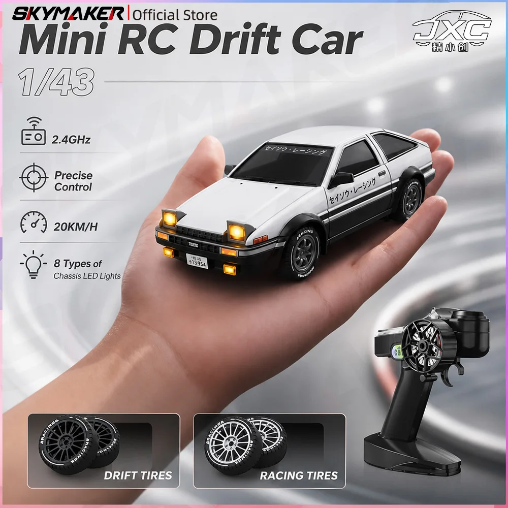 JXC AE86 1/43 RC Drift Car 4WD 20KM/H 2.4GHz Full Proportional with Gyro LED Light Mini Remote Control Racing Car Hobby Gift Toy