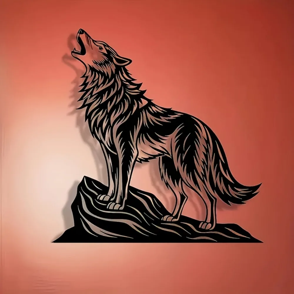 CIFBUY Metal Wolf Wall Art Modern Wrought Iron Decor Rustic Roaring Animal Sign Home Office Cafe Living Room Wall Hanging