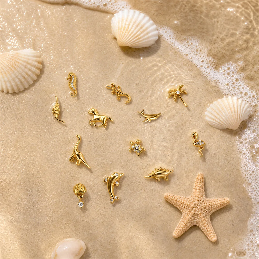 CANNER 1PC 925 Sterling Silver Summer Ocean Animal Series Threaded Flat Head Piercing Earring For Women Ins Ear Bone Earring