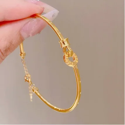 

Open Bangle for Women, 24K Gold, AU999 | Smooth gold with "Tranquility" engraving & diamond accents, elegant everyday charm
