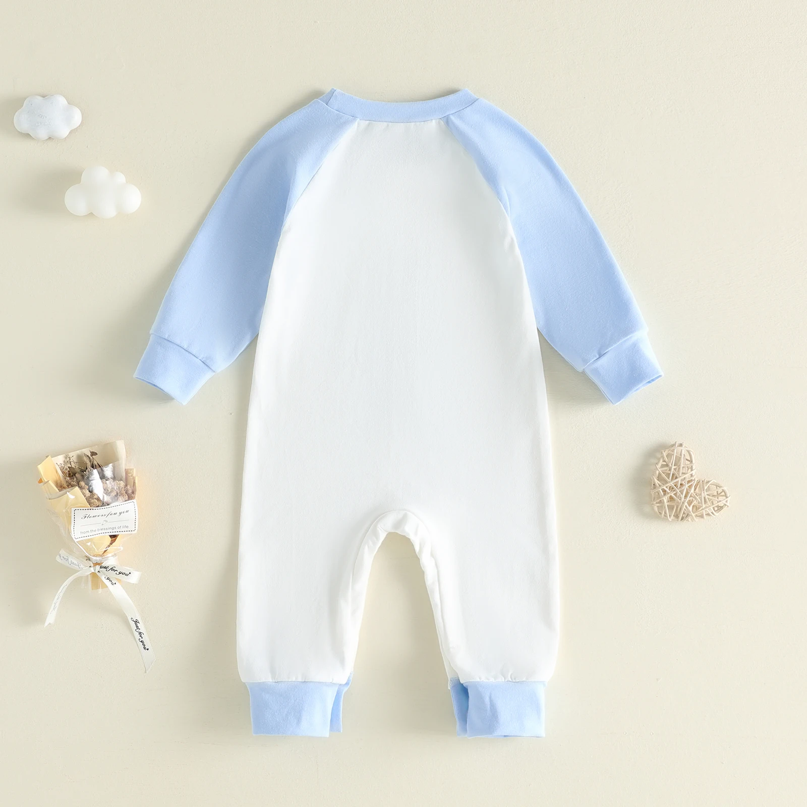 Baby Boy Contrast Color Autumn Jumpsuit Long Sleeve Elephant Embroidery Romper