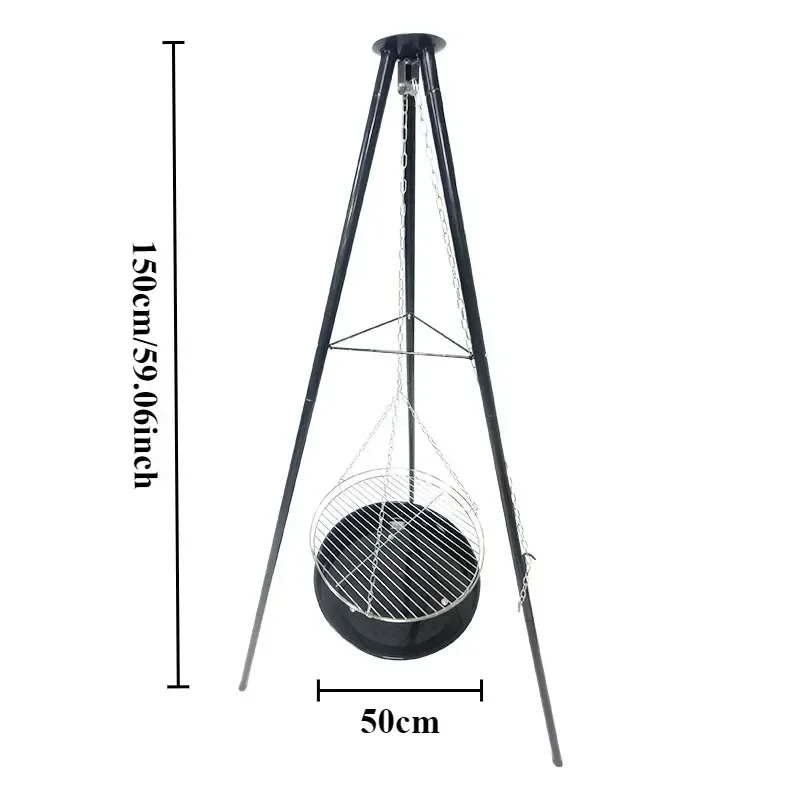 

Portable Triangle Camping Grill Outdoor Detachable Charcoal Barbecue Hanging Chain Stove Family Party Camp Cooking Supplies