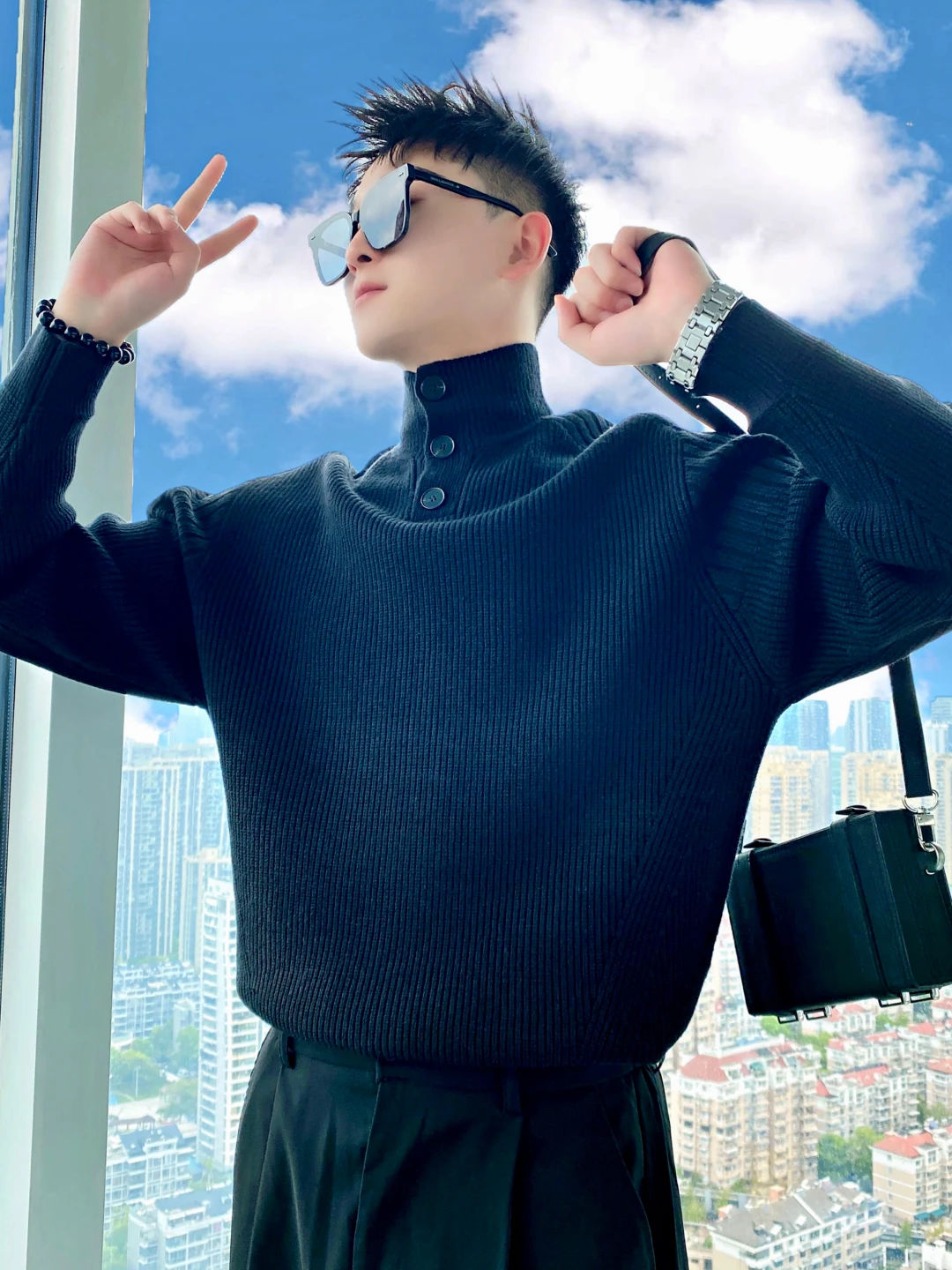 

Мужской вязаный свитер с высоким воротником Thiened, внутренняя одежда, повседневный модный осенне-зимний длинный топ из полиэфирного волокна