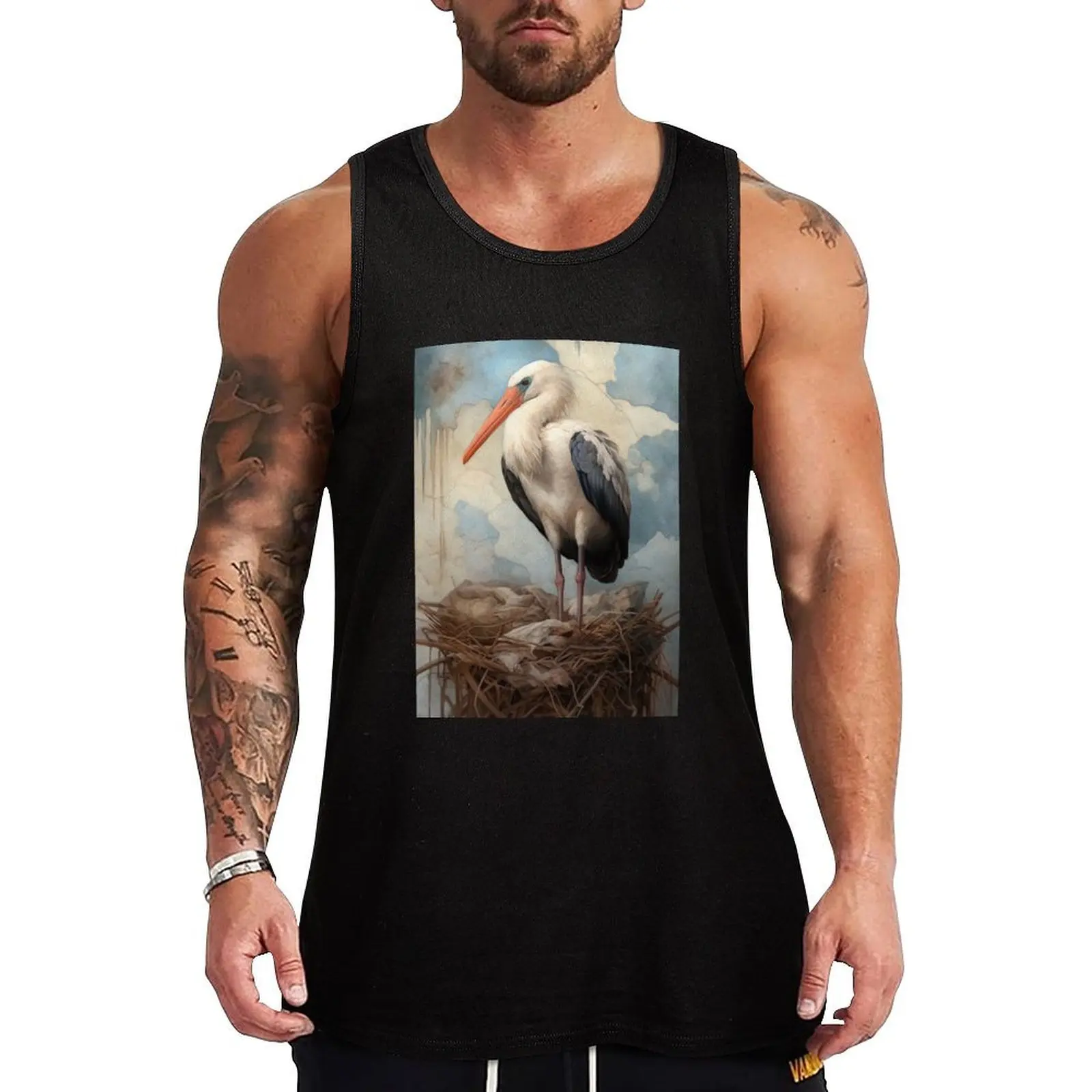 Stork Portrait I Tank Top gym clothes man fitness T-shirt sports