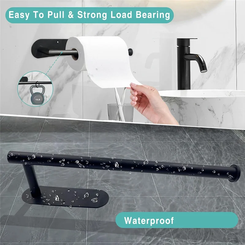 عبوتان من حامل المناشف الورقية متعدد الاستخدامات، حامل جداري أسود من الفولاذ المقاوم للصدأ أو لاصق ذاتي متين وسهل الاستخدام