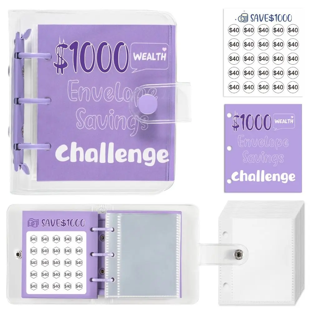 Fun Way Mini Money Saving Binder PVC Cash Envelopes Mini Budget Binder Colorful $150/300/500/1000 Savings Challenges Book