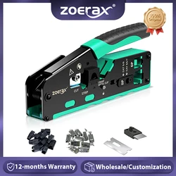ZoeRax przelotowe narzędzie do zaciskania RJ45 z 10 szt. złączy Cat7 i butami odciążającymi, zaciskarka do przecinania przewodów Ethernet