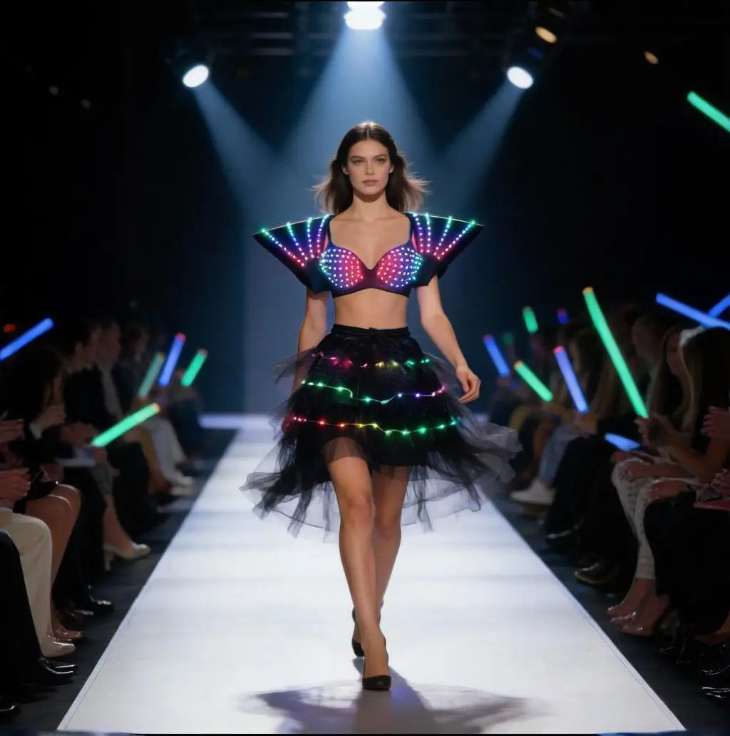 

LED Luminous Sport Bra Sexy Colorful Shoulder Tops for Women Night Club EDM Carnival Party Glowing Bra Top