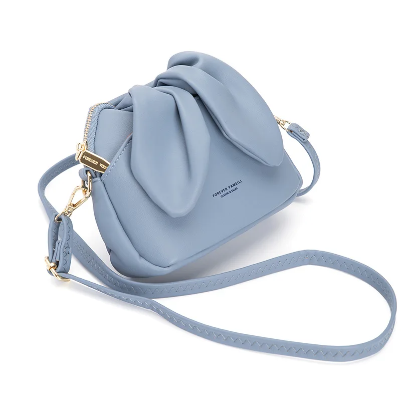 Fashion Cute Mini Rabbit Ear Bucket Bags for Women Retro PU Leather Zipper Single Shoulder Crossbody Bag Large Capacity Wallet