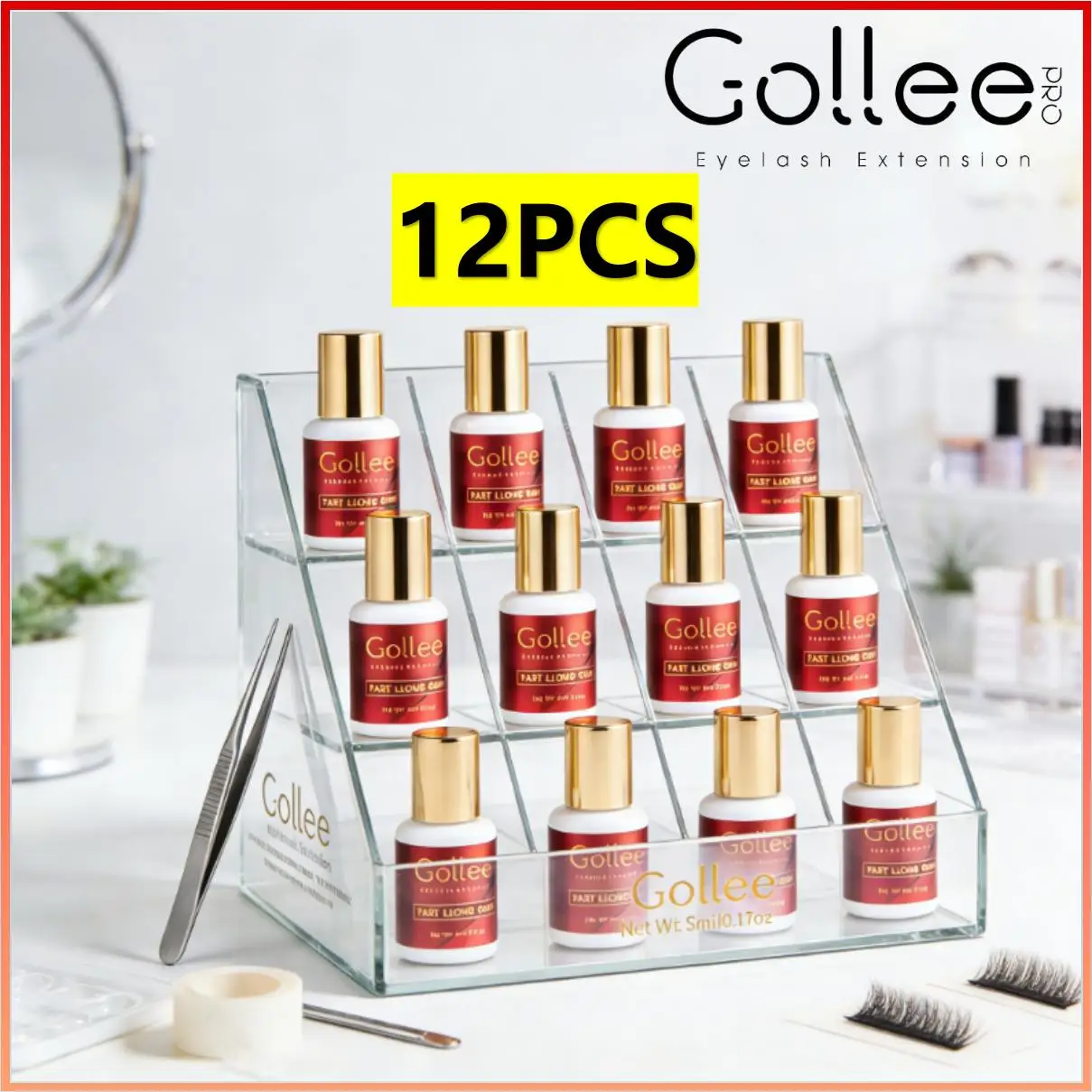 

Gollee 12Pcs 1s Dry Eyelash Glue Premium Salon Lash Bonder False Lash Extensions Adhesive Quick-Dry Waterproof Long-Lasting Make