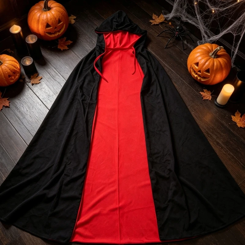 Themed Party Costume Cloak with Black Red Contrast Styling