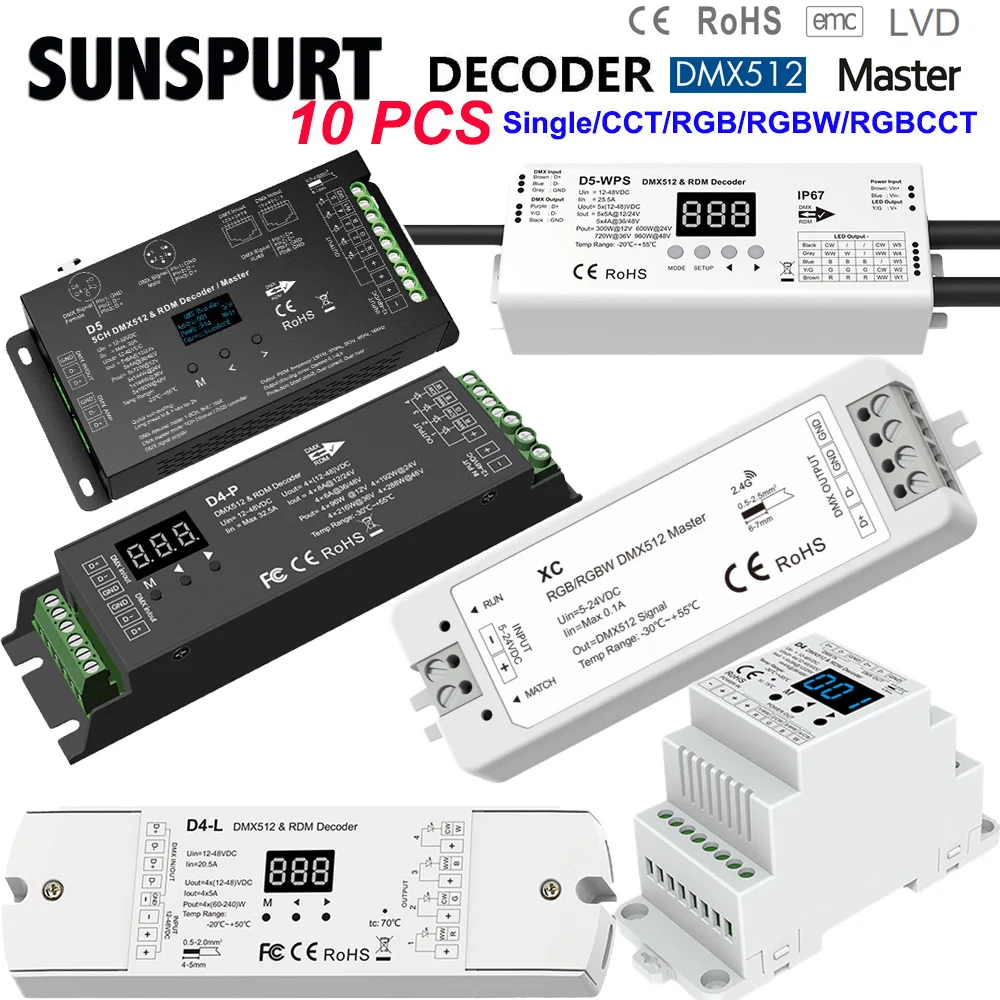 Skydance D4-E/P D5-E/P CV DMX512&RDM Decoder 4Channel PWM Controller Digital Display XLR3 RJ45 For RGB RGB+CCT Tape DC12-36V/48V