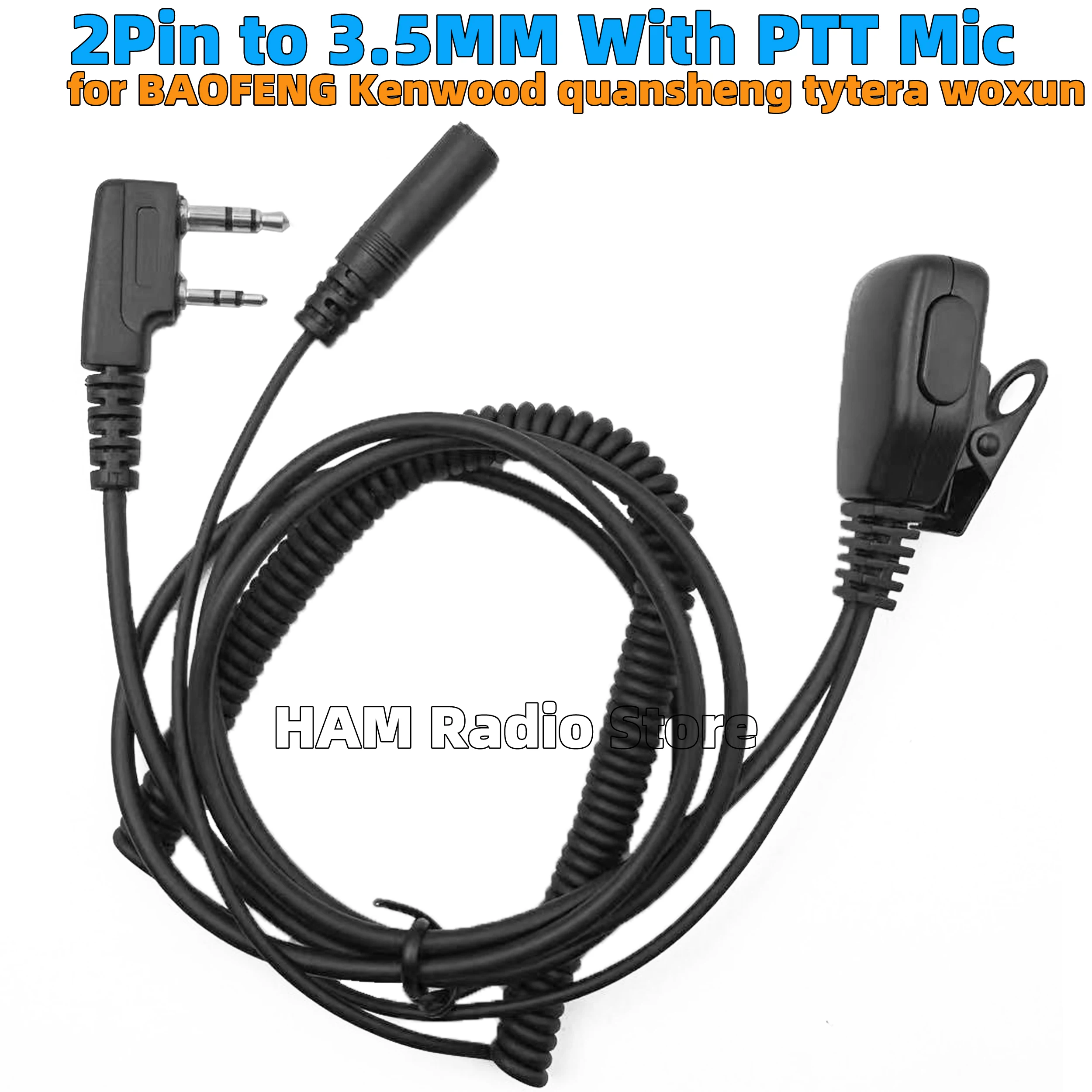 العالمي 2 دبوس إلى 3.5 مللي متر أنثى الصوت سماعة سماعة نقل كابل مع PTT هيئة التصنيع العسكري ل كينوود Baofeng Quansheng اسلكية تخاطب