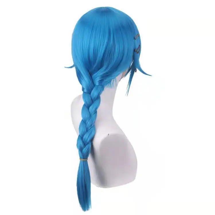 LoL Kid Jinx Wig The Loose Cosplay Wig Game Heartsteel Arcane Team Cannon Blue Wigs Role Play Halloween Uniform Sexy Girl